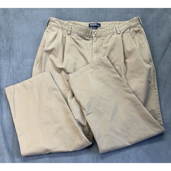 Vintage Polo Ralph Lauren Hammond Pants Mens 38x32 Brown Pleated 90s Chinos - Picture 1 of 13